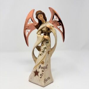 Roman Inc Angel of Faith Figurine Copper Tone Metal Wings Resin Religious Decor